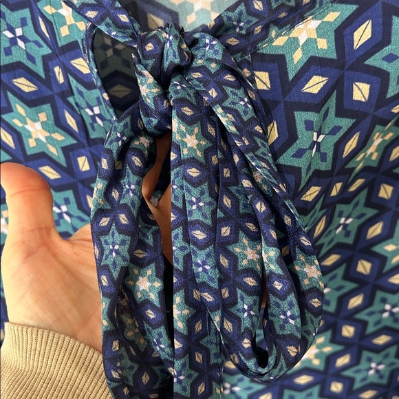 ANTHROPOLOGIE BLANK LONDON Marion Geometric Blue Tie Neck Tunic Dress Size XL - Picture 7 of 16